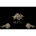 9ct Gold Diamond Cluster Ring Set with round brilliant cut diamonds, est diamond weight .