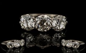 Platinum Set 3 Stone Diamond Ring - From The 1920's / 1930's of Superb Quality.