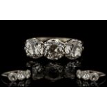 Platinum Set 3 Stone Diamond Ring - From The 1920's / 1930's of Superb Quality.