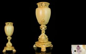 Royal Worcester Very Nice Quality Reticulated Masks Top - Blush Ivory Dolphins - Pedestal Vase.