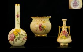 A Small Collection of Royal Worcester Handpainted Blush Ivory Pieces Three (3) in total.