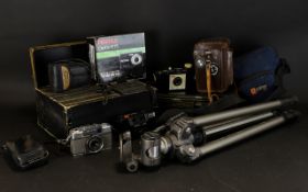 A Mixed Collection Of Cameras And Related Accessories To include boxed Pentax Optio E75 35mm camera,
