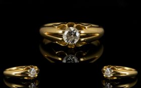 18ct Gold Single Stone Set Diamond Ring. Gypsy setting. The round brilliant cut diamonds of