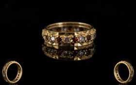 9ct Gold Full Eternity CZ And Garnet Set Ring Size K-L, the band of unusual faceted design,