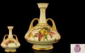 Royal Worcester Handpainted Twin Handle Persian Style Blush Ivory Vase - hand painted,
