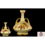 Royal Worcester Handpainted Twin Handle Persian Style Blush Ivory Vase - hand painted,