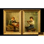 Alexander Austen (British, 1859-1924) A Pair Of Oil On Canvas Depicting Young Scholars Each signed