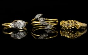 Three 18ct Gold Diamond Rings Two antique, one fully hallmarked, one stamped 18ct and Plat,