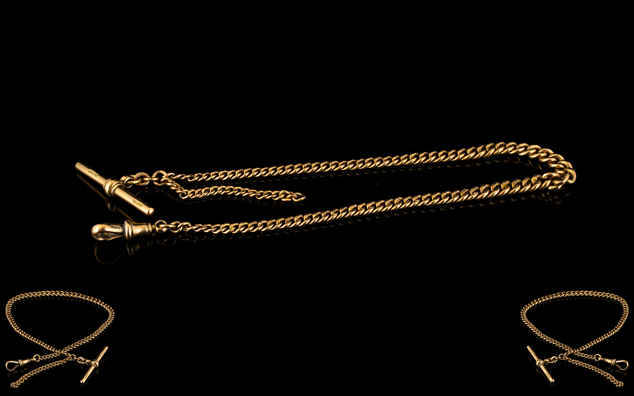 Antique Period Nice Quality 9ct Gold Albert Chain Comprising T-bar fastening,