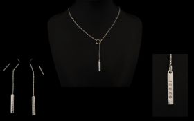 Gucci 18ct White Gold Lariat Necklace And Drop Earrings Box chain comprising slim rectangular