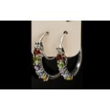 Multi Gemstone Hoop Earrings, a red garnet, peridot, amethyst, sky blue topaz and citrine to the