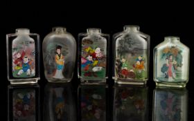 A Collection Of Antique Oriental Scent Bottles. Depicting Typical Scenes. Five In Total.