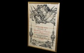 WWI Interest French Lithograph Framed and glazed, bearing the slogan - 'FRANÇAIS souscrivez au