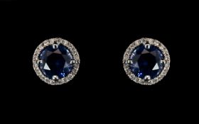 Ladies Stunning Quality Pair of 18ct Gold - Natural Sapphire and Diamond Set Earrings.