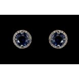 Ladies Stunning Quality Pair of 18ct Gold - Natural Sapphire and Diamond Set Earrings.