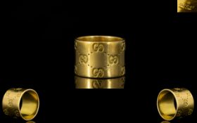 Gucci - Signed 18ct Gold Wedding Band with Gucci Logo to Exterior of Ring,