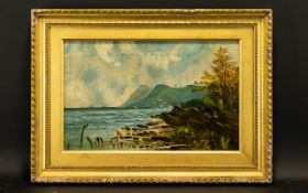 Attributed to Alfred Dawson Oil on canvas A coastal landscape in calm conditions signed with