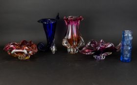 A Collection Of Coloured Glass Items To include two fluted edge ombre glass bon bon dishes,