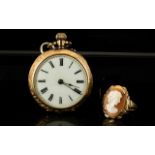 Edwardian Ladies 14ct Gold Cased Pocket Watch Comprising white ceramic dial with black Roman