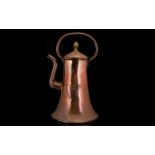 An Arts And Crafts Copper Ewer. Height 12 Inches, Finial To Lid, Top Handle. Flared Base. Please See