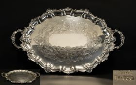 Edwardian Period Large & Impressive Solid Silver Twin-handled Gallery Tray with Cast Shell Borders &