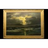 A Beardsley (20th Century) Moonlit Seascape Oil On Canvas, signed to Bottom left,