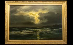 A Beardsley (20th Century) Moonlit Seascape Oil On Canvas, signed to Bottom left,