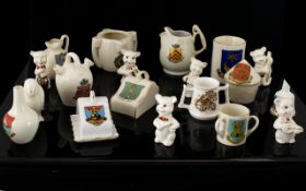 A Collection of Miniature Ceramic Crestware with coats of arms/emblems from various towns and places