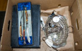 A Mixed Collection Of EPNS And Plated Flatware To include boxed fish servers, boxed carving set,