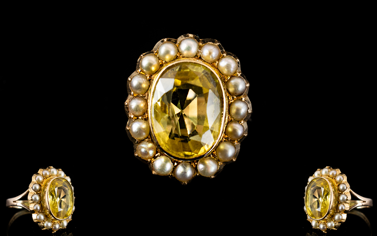 Antique Period Superb / Attractive Child's Size, Caringorm Citrine and Seed Pearl Set Ring.