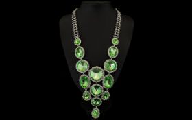 Apple Green Crystal Large Statement Necklace,