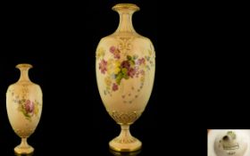 Royal Worcester Handpainted Blush Ivory Vase - hand painted and of pleasing form / shape.