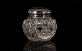 Silver Embossed Cut Glass Dressing Table Jar The lid decorated with embossed cherubs,