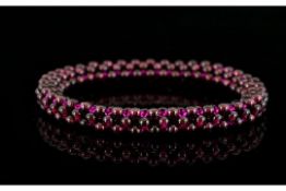 Rhodolite Garnet Multi-Row Bead Bracelet, spherical rhodolite garnet beads woven 'in the round' on