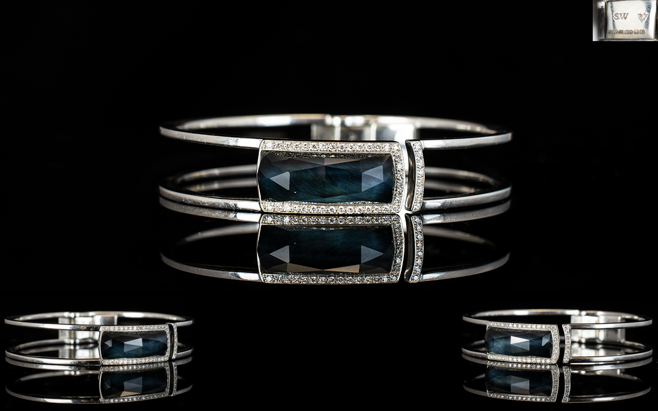 Stephen Webster Crystal Haze 18ct White Gold Diamond And Hematite Set Bangle Fully hallmarked,