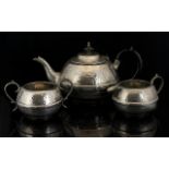 Three Piece Planished Pewter Tea Service