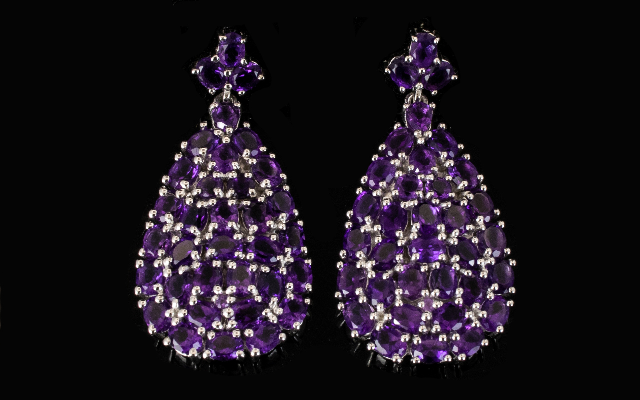 Amethyst Pear Drop Cluster Statement Ear