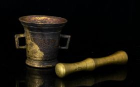 Antique Bronze Mortar And Pestle Cast Br