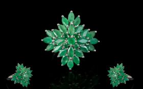 Emerald Starburst Cluster Ring, marquise