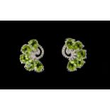 Peridot Fan Shape Stud Earrings, each ea