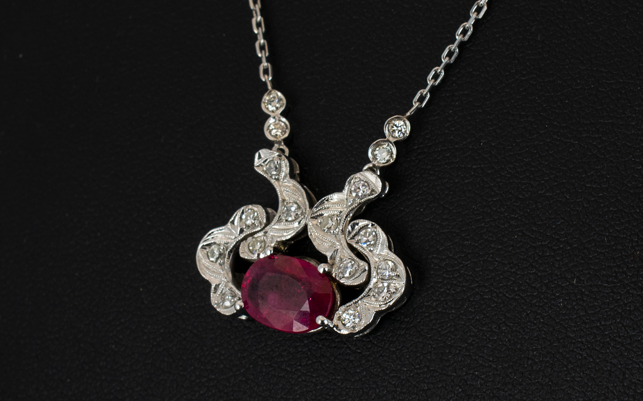 18ct White Gold Ruby And Diamond Pendant - Image 2 of 2