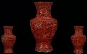 Antique Chinese Cinnabar Vase Lacquered