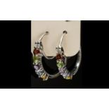 Multi Gemstone Hoop Earrings, a red garn