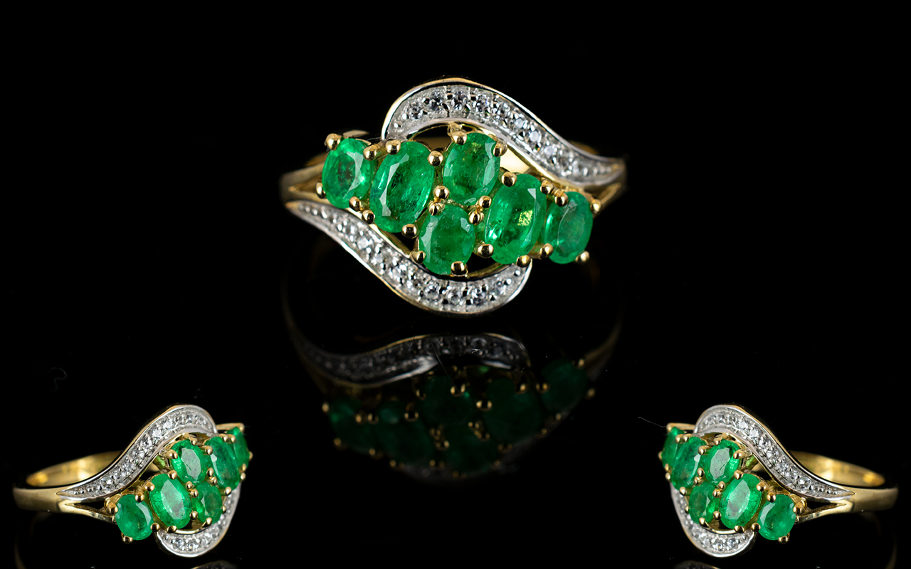 Colombian Emerald Cluster Ring, six oval