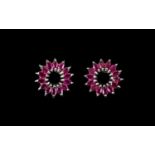 Ruby Marquise Cut Circle Earrings, a fla