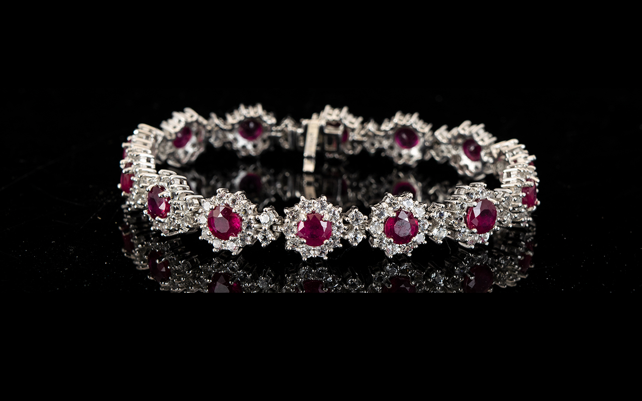 Ruby and White Topaz Cluster Line Bracel