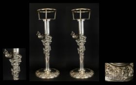 Chromed Metal Chinese Style Floor Standing Ice Bucket Stand Two in total, each raised on circular,