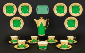 Crown Devon Fieldings Art Deco Lustre Coffee Service Fourteen Pieces in total include five