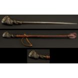 African Riding Crop With Concealed Dagger Tribal Princess Carved To Handle, With Inlayed Coloured