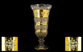 A Very Large And Impressive Bohemian Cut Glass And Gilt Vase The whole of fluted form,